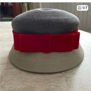 Stylish vintage gray Hat with Red Bow